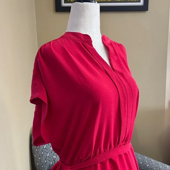 🆕 Chic iyla Coral/Red V-Neck Dress, NWT, Size XL - Picture 3 of 12